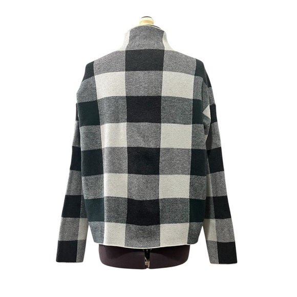 Tahari Mock Funnel Neck Checkered Green/Cream/Black Turtleneck Sweater Size S - Picture 4 of 15